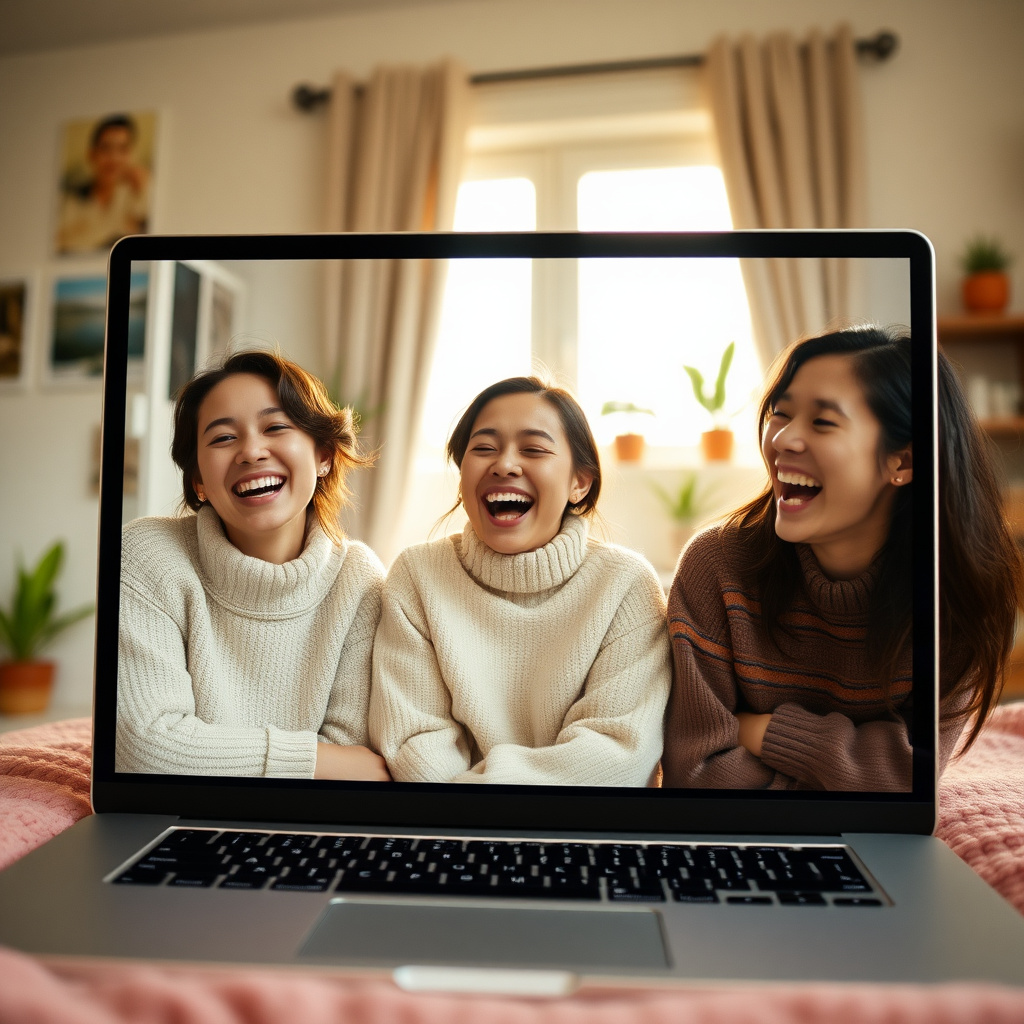 Three friends on a video call
